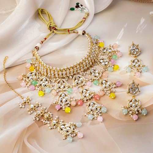 Image of Rubans Beads Necklace Set Gold Plated Traditional Jewellery Gift for Women & Girls