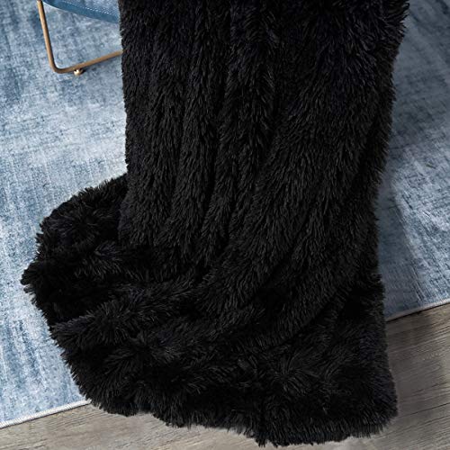 Andecor Soft Fluffy Faux Fur Throw Blanket - 50 X 60 Inches Plush Lightweight Warm Shaggy Fleece Blankets For Bed Couch Sofa Chair Home Decorative, Black #TOP3