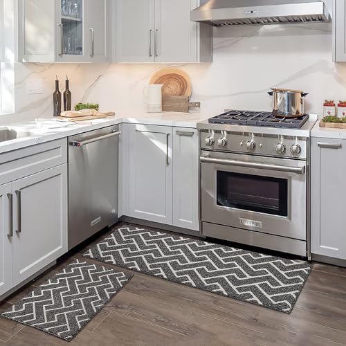 Hicorfe Kitchen Rugs And Mats Sets,2 Pieces Super Absorbent Polypropylene Non-Slip Rug,Soft Comfort Floor Mat,Machine Washable Kitchen,Hallway,Office,Sink,Laundry(20 Inch X 31.5 Inch Plus 20 Inch X 48",Grey) thumb #5