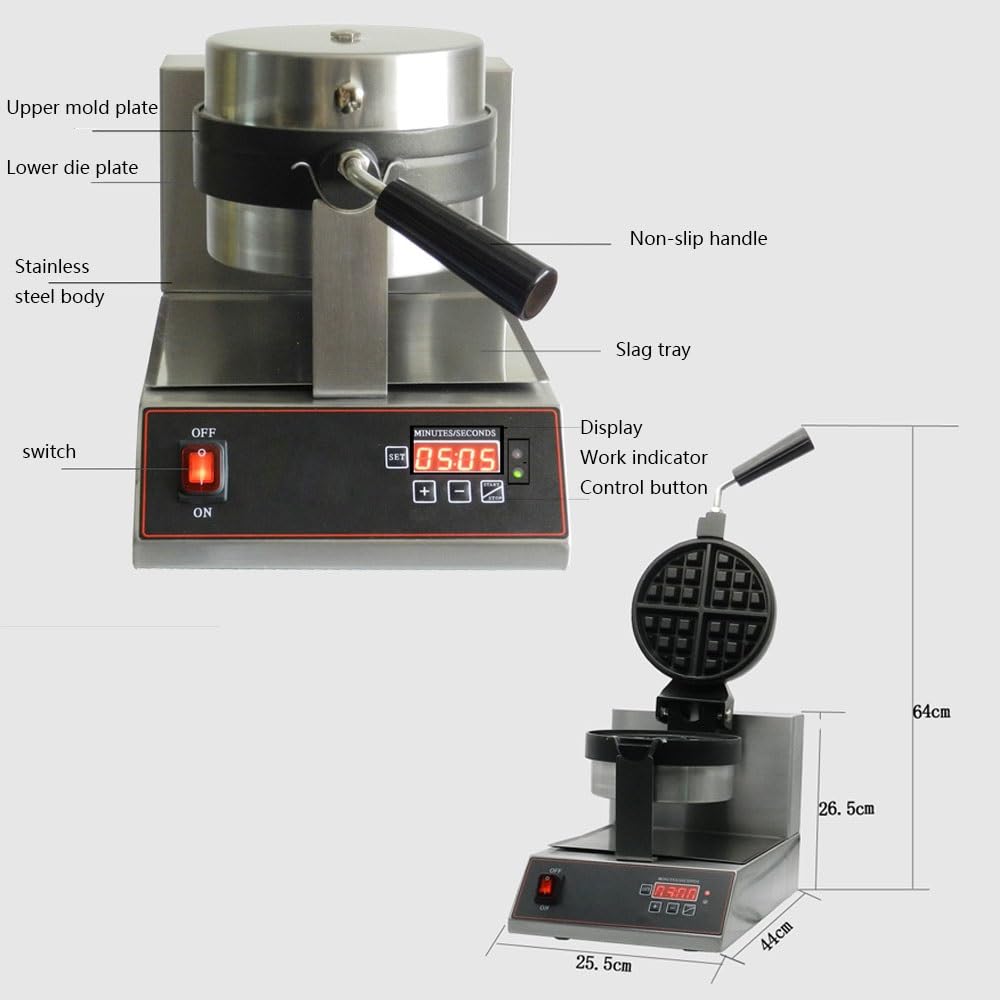 Gofrera Belga Gofrera Comercial Plancha Para Gofres Comercial Máquina De Gofres Redonda Antiadherente Girado Control De Temperatura Y Tiempo Para Waffles, Hash Browns, Snacks 1000W (Color : 220V)