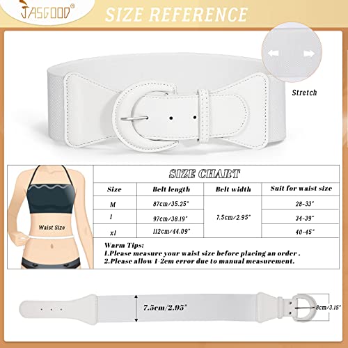 JASGOOD Women Retro Wide Elastic Belt Stretchy Waist Belt, Vintage Chunky Buckle Belts for Dress,White - image 7
