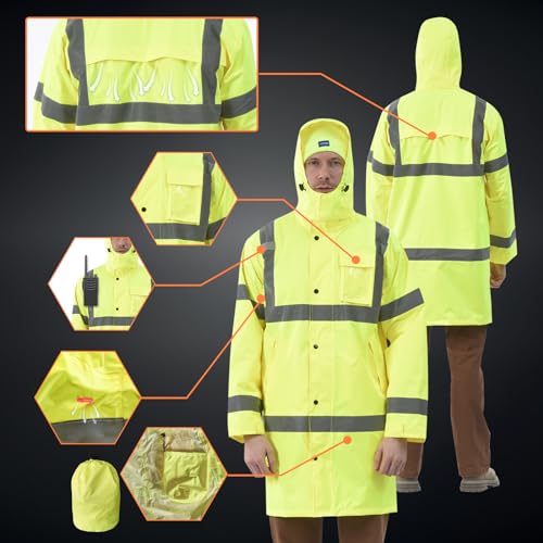 Image of A-SAFETY High Vis Rain Jacket Trench Coat &Safety Rain Jacket RIVER OTTER Rain Bibs ANSI Class 3