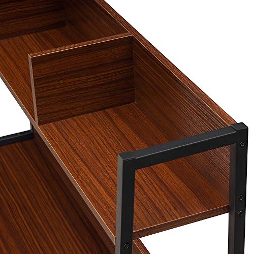 Rhomtree Computer Desk with Hutch and Bookshelf Home Office Desk PC Laptop Workstation Study Writing Table with Metal Frame (Brown)