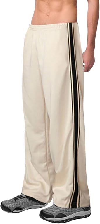 Mens Athletic Track Pants Side Stripe Elastic Waist Straight Leg Trousers