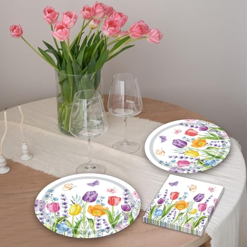 40 Pieces Spring Tulip Floral Party Tableware Set – Disposable 9 Inch... - Image 4