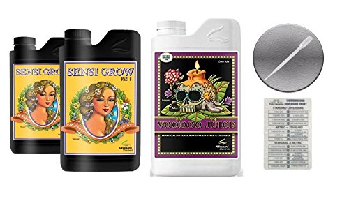 Advanced Nutrients Sensi Grow A and B 4 Liter with Voodoo Juice 1 Liter Bundle and Conversion Chart and 3mL Pipette