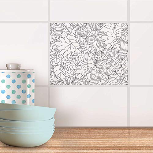 Stickerfliesen für Bad und Küche I Fliesen-Sticker Aufkleber selbstklebend I Fliesen renovieren - Fliesenmotiv für Küchen- und Badfliesen I Design: Flower Lines 2 Stickerfliesen für Bad und Küche I Fliesen-Sticker Aufkleber selbstklebend I Fliesen renovieren - Fliesenmotiv für Küchen- und Badfliesen I Design: Flower Lines 2