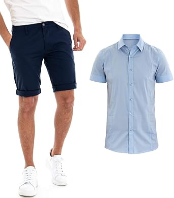 Giosal Outfit Camisa de Manga Corta Azul Celeste Bermuda Azul Bolsillo  América Completo Azul Celeste XL : Amazon.es: Moda