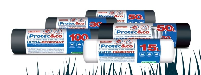 PROTEC&CO Le Seul 4-in-1 Bin Bag 30 L, Heavy Duty, Anti-Bacterial, Odour-Resistant, Sliding Handles, Roll of 15 Bags - Image 2