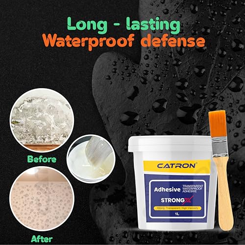 Image of Catron 1L /1Kg Transparent Waterproof Glue with Brush for Crack Seal, Roof Water Leakage Solution, Indoor and Outdoor Epoxy Resin Adhesive Strongx Sealant | for Bathroom, Walls, Tiles and Pipes