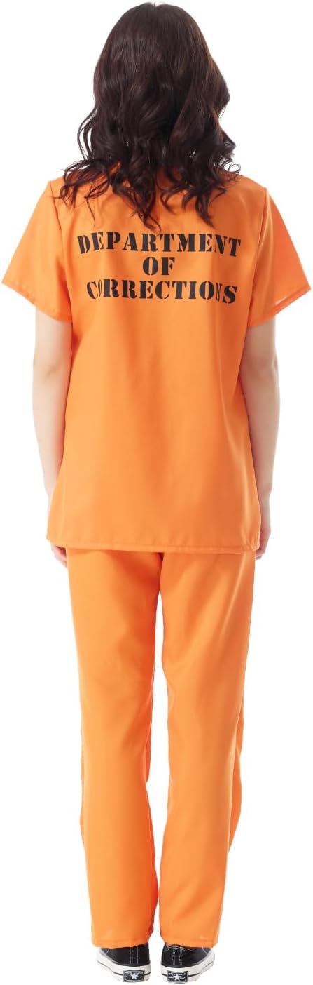 Seasons Women's Prisoner Halloween Costume, Adult Inmate Outfit Orange - Image 6
