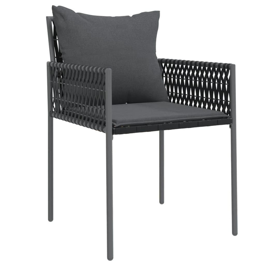 Gecheer Conjunto Mesa y Sillas Jardin de Ratán y Acero Juego Comedor jardín 5 Piezas Negro Muebles Jardin Exterior con Cojines,Mesa y Sillas Terraza Balcón Longitud Mesa 160 cm