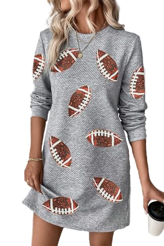 Image of Womens Sweatshirt Dresses Rugby Game Day Long Sleeve Pullover Tops Football Sequin Crewneck Textured Shift Dress
