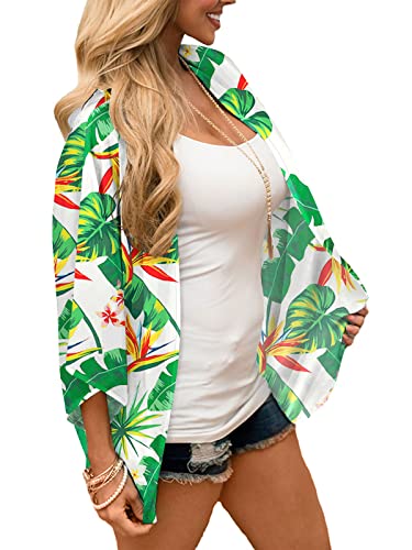 Image of MayBuy Women's Flowy Summer Chiffon Kimono Cardigans Tops Boho Floral Beach Cover Ups Casual Loose Shirts