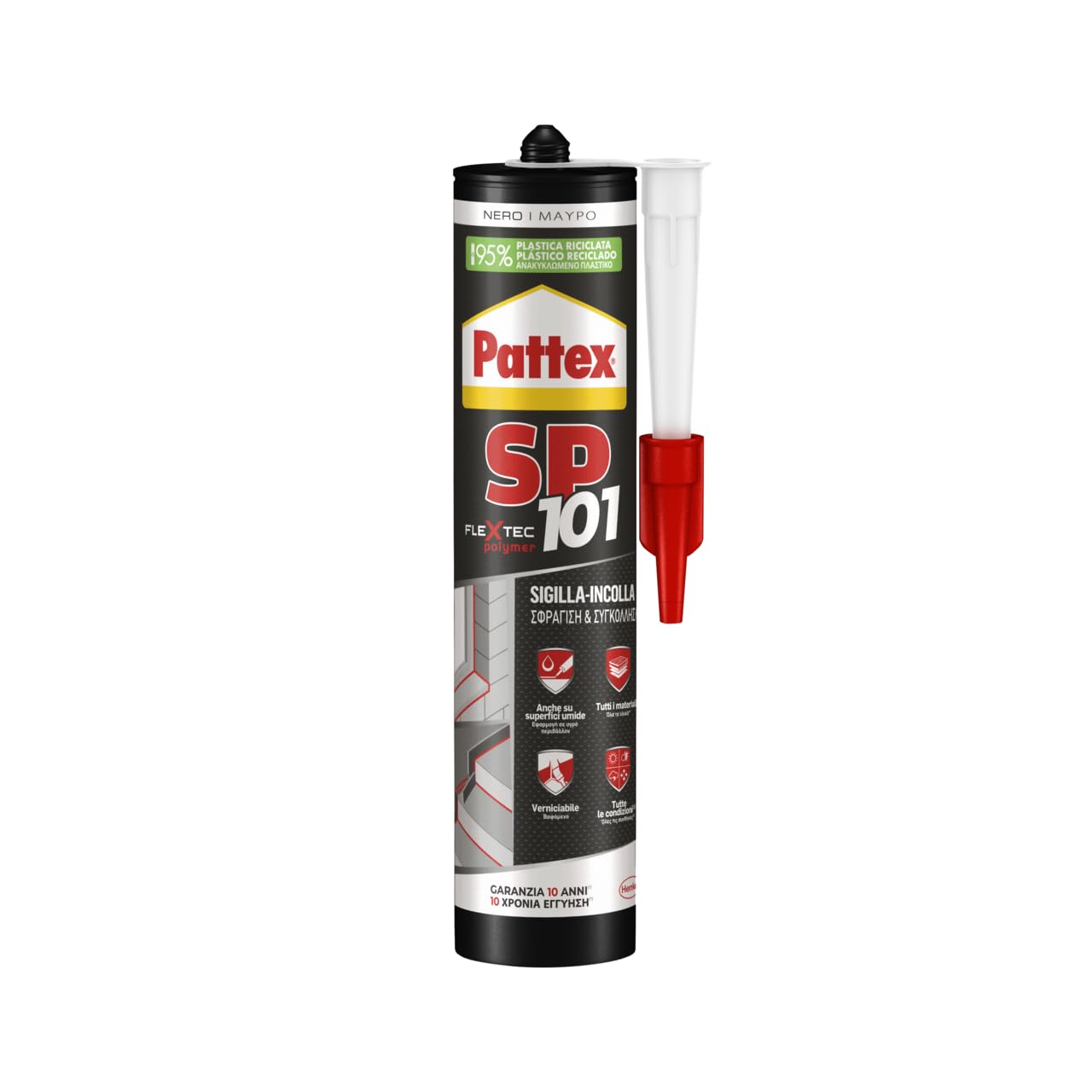 Pattex SP10,sigillante liquido sigilla e incolla multimateriale,sigillante polimerico in cartuccia, silicone per interni ed esterni, 1x280ml