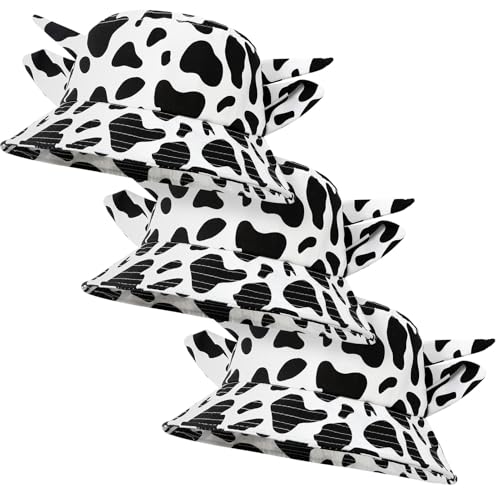 Fingertip WD 3 Pcs Cow Printed Bucket Hat Cute Bucket Hat Beach Hat Summer Double Sided Sun Hat Black