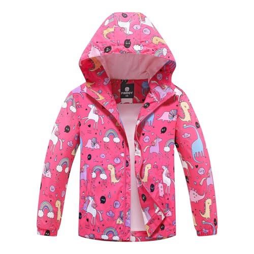 Image of MGEOY Girls Rain Jacket Lightweight Waterproof Hooded Cotton Lined Raincoat Windbreaker for Kids Size 4-12 Years