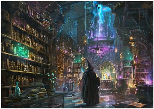 Wizards Library Jigsaw Puzzle 1000 Pieces for Adults - Enchanted Library and Spellbook Gothic Fantasy Art for Magic Lovers - 1000pc Dark Academia Puzzles (50x70cm / 19.685x27.559)