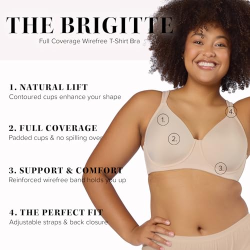 Leading Lady, The Brigitte Full Coverage, Wireless, Padded T-Shirt Bra, Ballet Back, Side and Back Smoothing, Wide Straps3