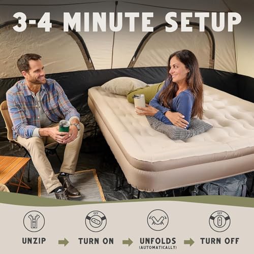 Image of Oaktiv Queen Air Mattress with Frame, Self Inflating /Deflating Blow Up Bed for Adults - PeakRest Camping Cot with Mattress - Portable Queen Size with Travel Rolling Case on Wheels