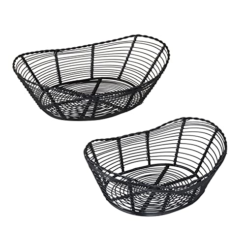 Obstkorb, einfarbig, oval, 2 Stück, kleine und große Obst-Gemüsekorb mit Draht für Küchentheke, Party, Servieren und Brotaufbewahrung, Schwarz Cover