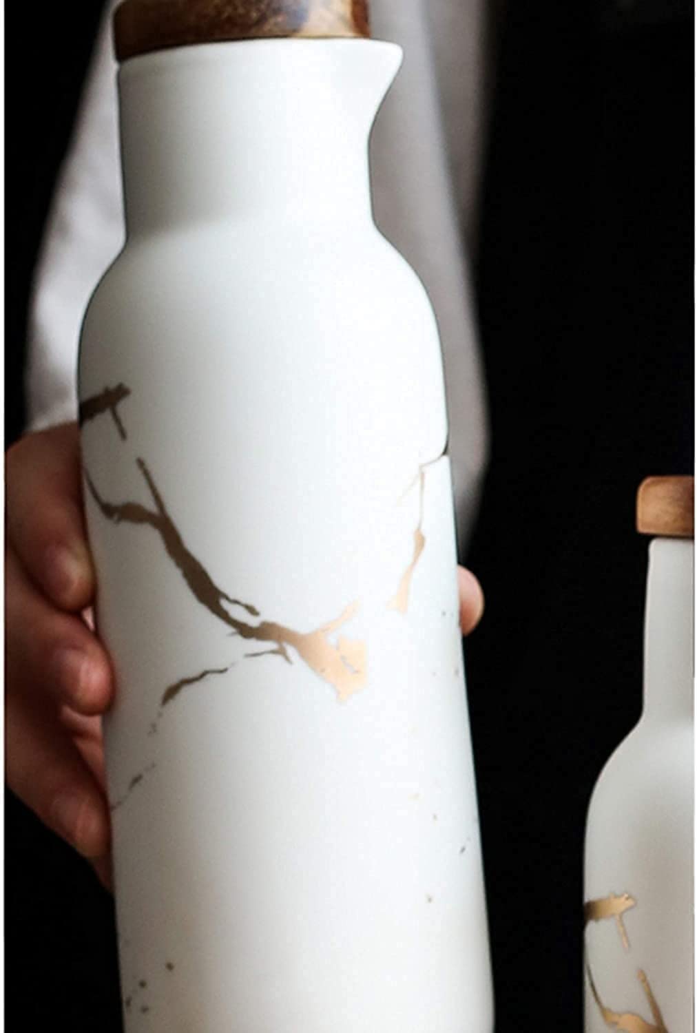 Dozownik oleju i octu Dozownik oleju i octu, butelka oleju, ceramiczna butelka stołowa - sos sojowy lub ocet Cruet - nowoczesny marmur Ocet (Color : Blanc)