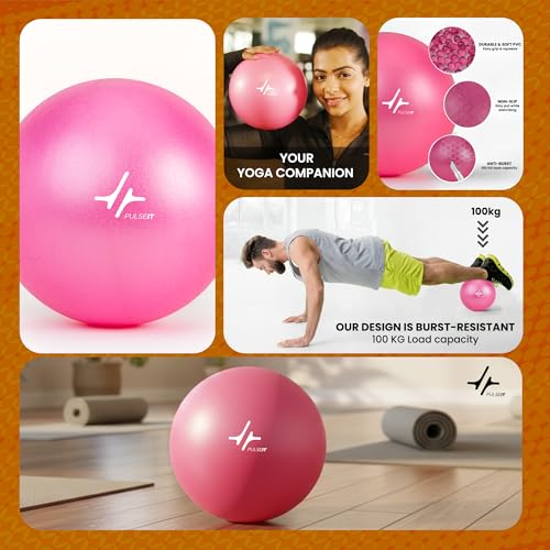 Image of PulseITOrbit Yoga Ball 25cm for Exercise, Balance & Core Strength | Anti-Burst Mini Pilates Ball for Home Workout, Yoga, Stability Training & Physical Therapy | Inflatable Soft Gym Ball (Pink)