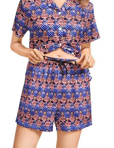 Image of Women's Pajama Sets Funny Pajamas for Women Set Comfortable 2 Piece Button Down Tops & Shorts Sleepwear Short Sleeve