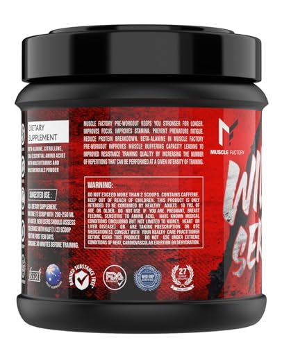 Image of MUSCLE FACTORY Wild Series Ultimate Pre-Workout Formula | Extreme blend with EAA for Energy, Strength, Mental Focus & Powerfull Pumps | (250gms - 50 servings) - Insane beast