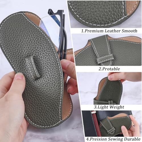 Image of CREATCABIN Leather Sunglasses Case Portable Glasses Bag Slim Squeeze Lightweight Travel Eyeglasses Holder Pouch with Soft Cleaning Cloth Gift for Family Friends Holiday Vacation 6.9x3.4 Inch Black