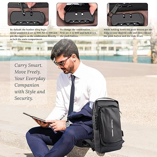 Image of Zaffira Anti Theft Sling Bag for Travel, Crossbody Chest Bag with Password Lock, Stylish Side Bag for Men,Shoulder Passport Bag, Cross Body Bag for both Men and Women, Birthday Gift for Men