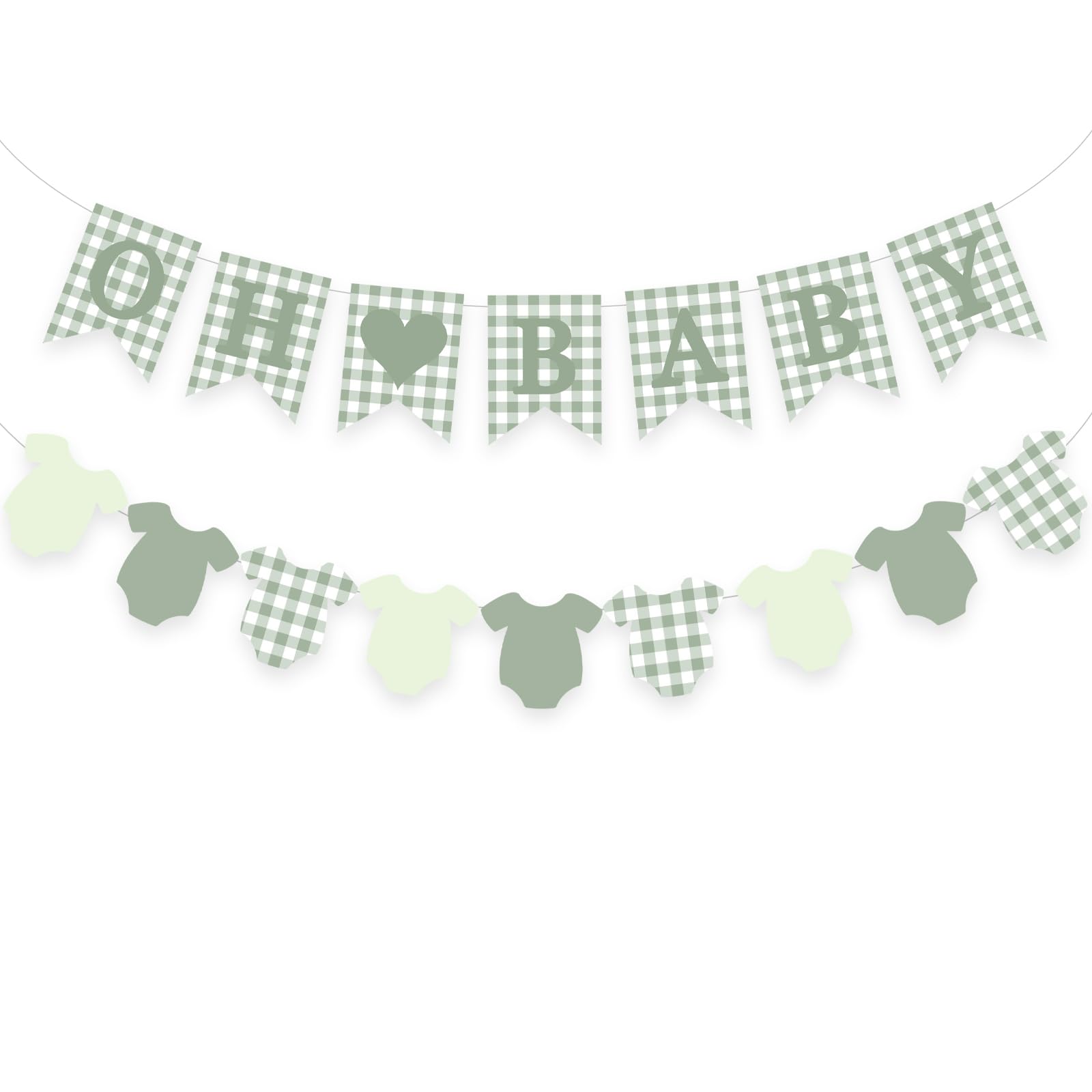 Green Gingham Baby Banner Sage Plaid Welcome Baby Shower Sign Decoration Clothesline Onesie Garlands Gender Neutral Party Supplies