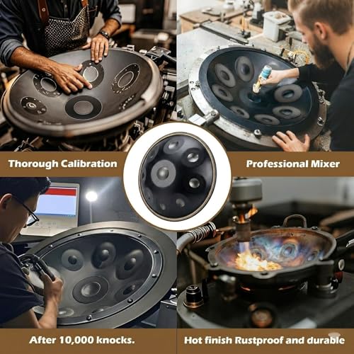 Image of PERLMAN Handpan 22-Inch, 10-Note Steel Hand Drum Set, 440 Hz - Premium Alloy Steel Handpan with Carry Case, Drum Stand, Mallets, Spiral Wraps, and Instruction Guide (Black)
