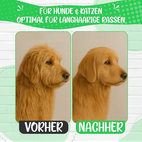 NEU! Profi Hundekamm zur Fellpflege von mittlerem & langem Haar bei Hunde & Katzen, Pudel, Goldendoodles I Golden Pets kompatibel - Gegen Knoten und zum Finish I + neues E-Book Größe M-L