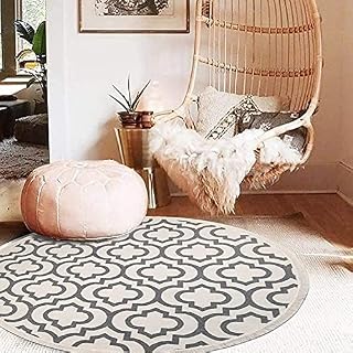 U'Artlines 120cm Cotton Rugs Living Room Large with Tassels Hand-Woven Washable Carpets And Rugs Round Soft Modern Round Carpet Rug 120cm Flower Pattern for Bedroom