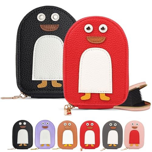 Cute Penguins PU Credit Card Coin Wallet, Penguin Credit Card Wallet, Penguin Credit Card Holder, Creative Cartoon Penguin Accordion Card Wallet, Portable PU Leather Penguin Wallet (2PCS-C)