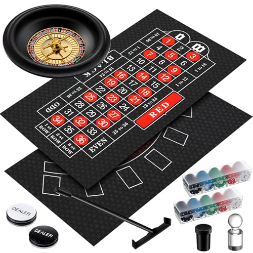 Lunmon Roulette Wheel Set Include 10 Inch Roulette Wheel Double Sided Felt 200 Chips Chip Rake Acrylic Marker Dealer Poker Button for Casino Game Blackjack Night Party Holidays (Black)