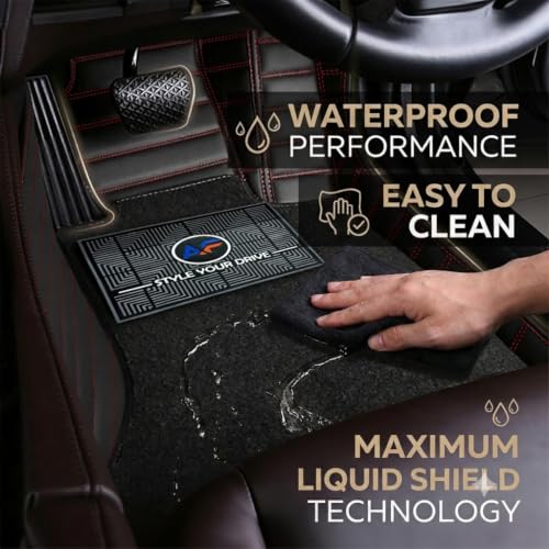 Image of Autofurnish Premium 9D Car Mat Full Set for Hyundai Venue 2019 || Luxury Leather Dual-Stitch Full Set 9D Car Floor Mat || 100% Waterproof || Color : Black Red