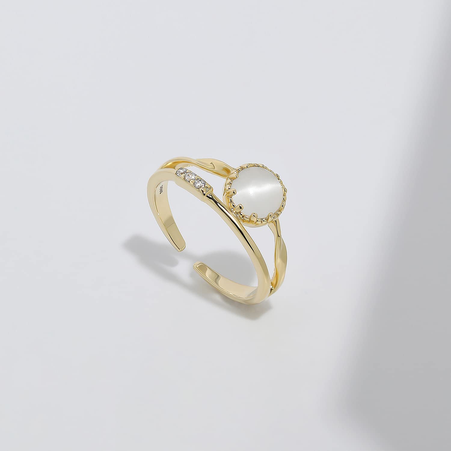Meissa Bagues en argent sterling pour femmes Bague superposable Bague en pierre oeil de chat faite à la main Bague d'amitié mignonne Taille ajustable