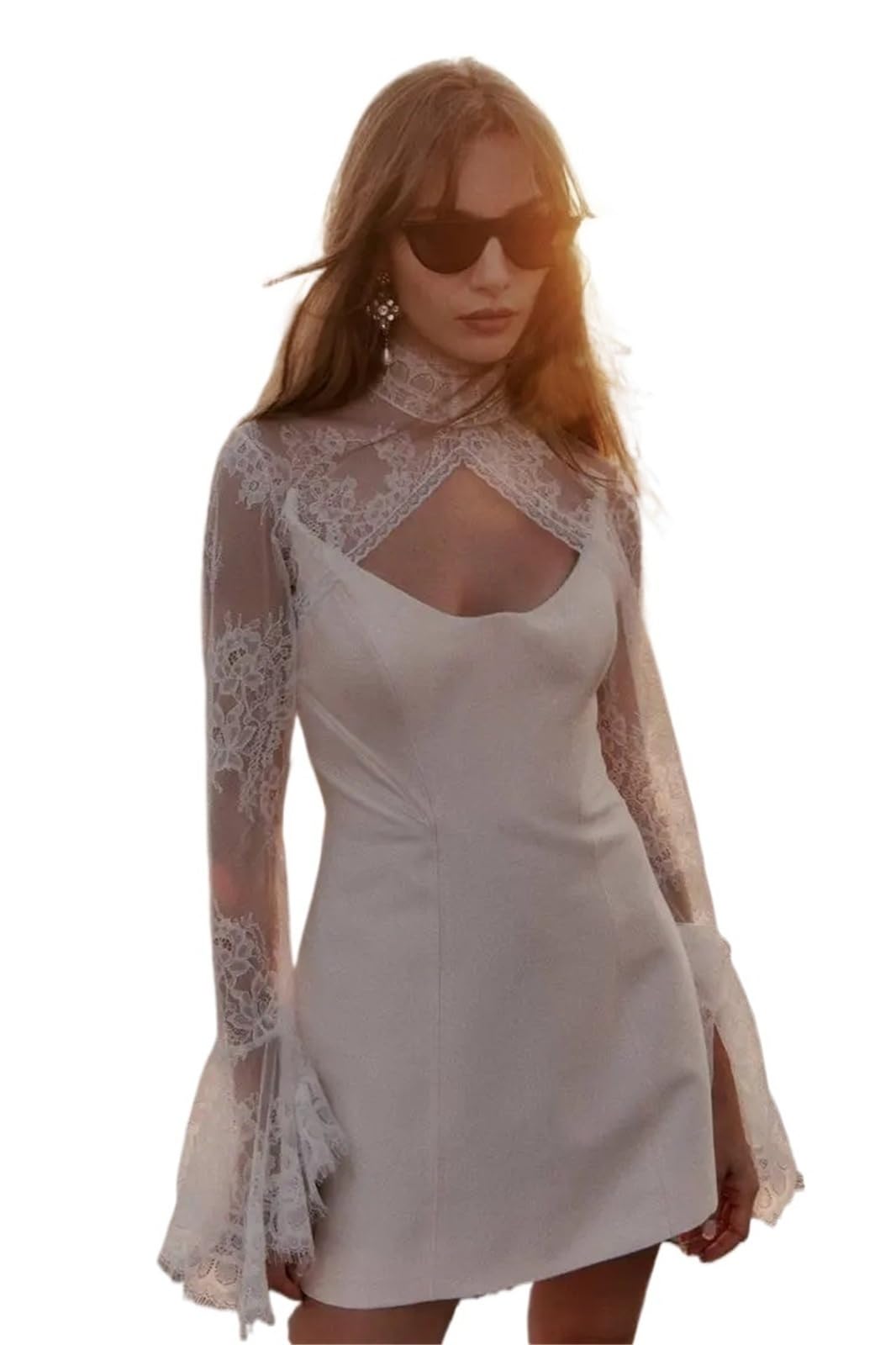 Estolas para Bodas Capas de boda encaje trompeta, chaqueta novia con cuello alto, espalda abertura en la cerradura y botones, Boleros nupciales ilusión