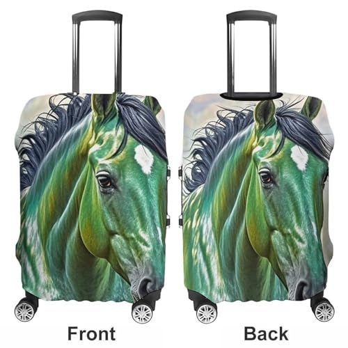 Green Horse Printed Luggage Cover Protector, Fits 18-32 Inch Luggage3