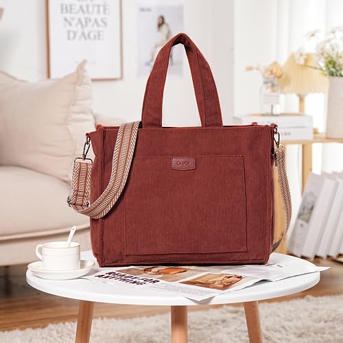 CLUCI Corduroy Tote Bag For Women Casual Zipper Tote Fashion Shoulder Handbag Hobo Bag2