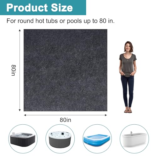 80 Inch Diameter Square Hot Tub Mat, Large Washable Floor Protection Mat, Waterproof Non-Slip Backing, Portable Spa Pool Accessory for Hot Tubs, Outdoor and Indoor Hot Tubs