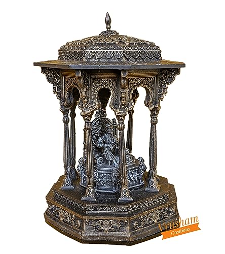 Image of Chatrapati Shivaji Maharaj Statue Murti in Meghdambari with LED Light (1 Feet) Polymarble (Copper Shade)