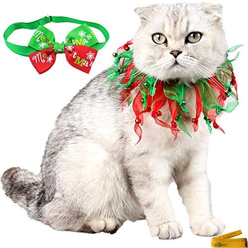 Wiz BBQT Adjustable Pet Decorative Christmas Red and Green Jingle Bells Bow Tie Collars for Cats Rabbits Small Dogs