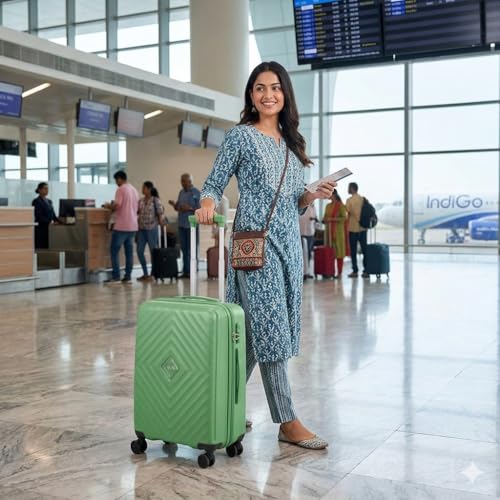 Image of VIP Polypropylene (PP) Quad Active 8 Spinner Wheels Trolley Bags for Travel, Hard Case Lightweight Bag with Combination Lock, Tough Suitcase for Travel (Green) (Medium | 65 CM | Check in)