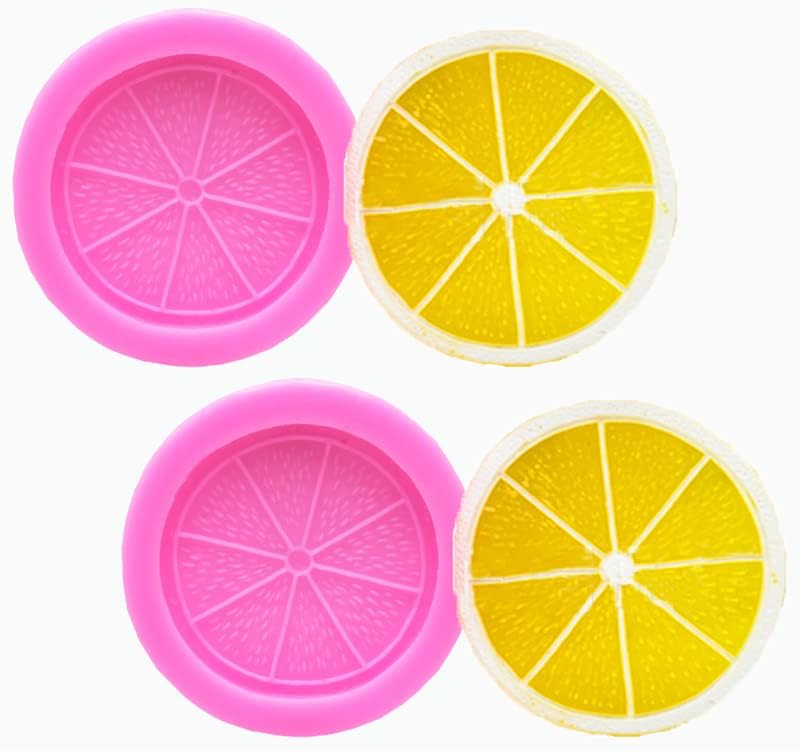 Juego de 2 moldes de silicona para rebanadas de limón y frutas naranjas, para hacer dulces de fondant, moldes de chocolate, postres, cubitos de