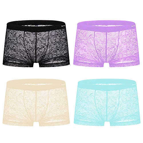 sandbank Men's Sexy Lace Panties Underwear Sheer Low Rise Boxer Brief Underwear