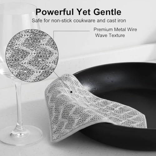 Image of 7 Pack Metal Dish Cloth, Non Scratch & Odor Steel Wool Scrubber | Reusable & Multipurpose Wire Dishwashing Rag for Wet & Dry Cleaning | Safe for Dishes, Sinks, Stove Tops & Nonstick Cookware