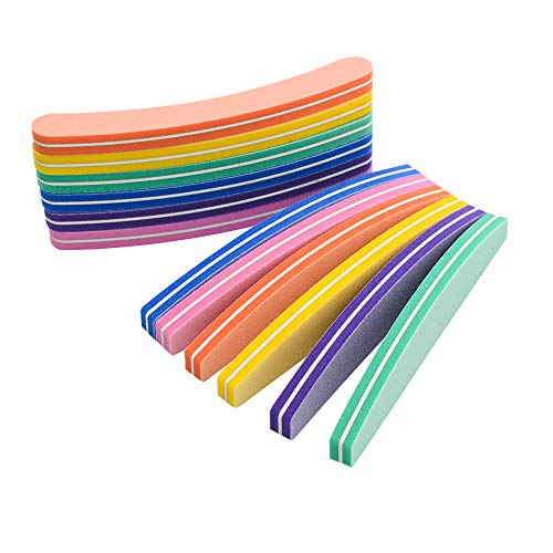 Sponge Nail File 100-120/180 Double Sided Nail Professional Manicure Pedicure Pack of 12pcs Gift for Women(Six Colors, Rectangle Type)